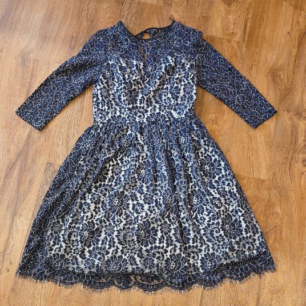 Eliza J Black and White Lace Dress Knee Length